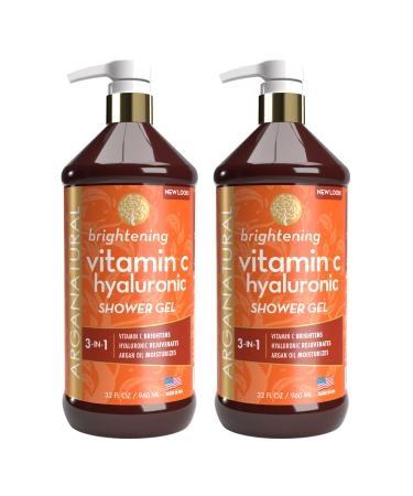 Arganatural Brightening Vitamin C Shower Gel, 2-Pack 960ml/32 fl oz, Skin Soothing and Brightening Shower Soap, Lightly Scented, Deep Skin Moisture Brightening Vitamin C 32 Fl Oz (Pack of 2)