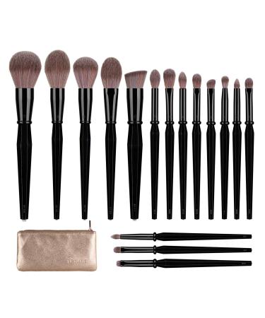 TEXAMO Makeup Brush Set Professional for Kabuki  Foundation Powder  Contour  Blush Highlighter  Eye Shadow  Makeup Brushes with Cosmetics Bag (C-Diamond Brush) Black