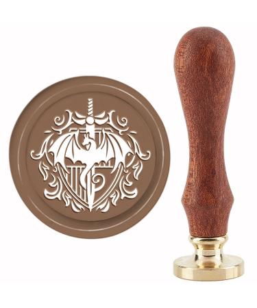 CRASPIRE Dragon Wax Seal Stamp Sword Vintage Sealing Wax Stamps Baroque Shield 30mm Retro Removable Brass Head with Wood Handle for Wedding Invitations Envelope Halloween Christmas Thanksgiving 30mm-dragon Sword