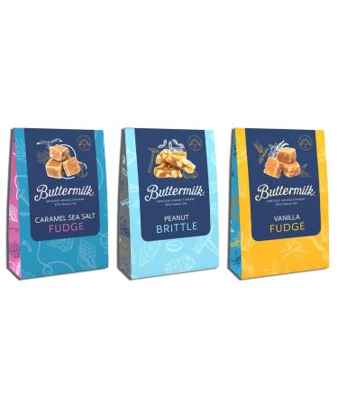 Buttermilk Fudge Bundle - Caramel Sea Salt 150g Crunchy Peanut Brittle 150g & Crumbly Vanilla Fudge 150G (Pack of 3)