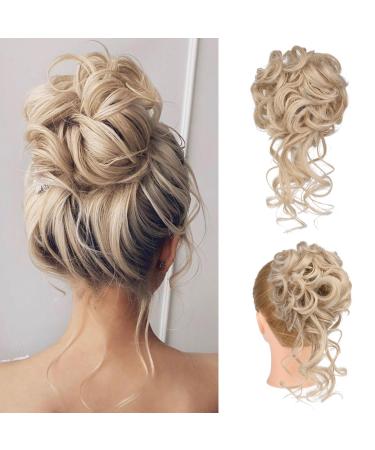 REECHO Messy Bun Hair Piece Tousled Updo Elastic Hair Bun Hair Piece for Women Synthetic Messy Hair Bun Donut Accessories Scrunchies - Medium Blonde