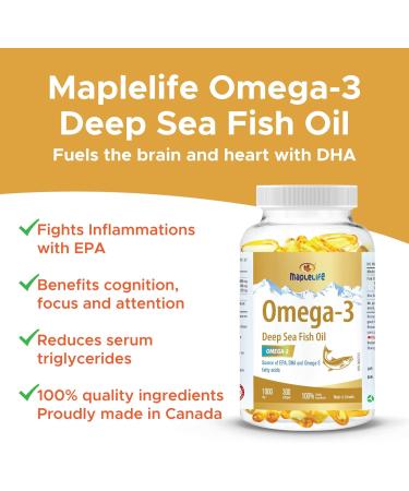 MapleLife - Omega-3 Deep Sea Fish Oil - High Potency - Brain & Heart Health Support - DHA EPA Omeaga-3 Fatty Acids - Fish Oil Softgels 1000 Mg - 300 softgels - Buy Online on SooperMarket.com