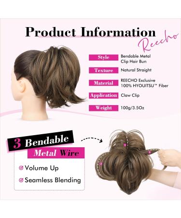 REECHO Ginger Brown Messy Bun Claw Clip Ponytail Extension for Women - Buy Online on SooperMarket.com