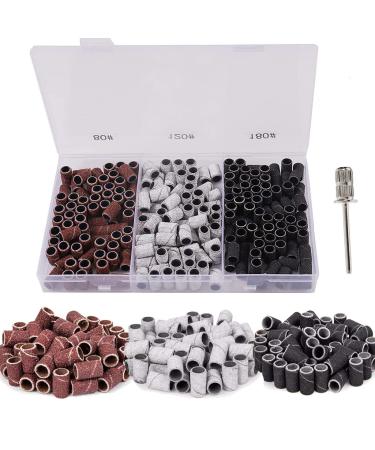 Litensh 210PCS Nail Sanding Bands for Nail Drill Manicure Set with Box Pedicure Nail Drill Files Heads for Feet 80/120/180 Grit Nail Drill Sanding Tape with 1pcs 3/32 inch Nail Drill Bit attachments 210PCS Set