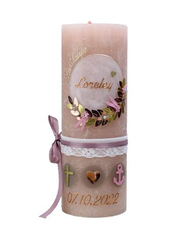 Cerziies christening candle rustic loreley boy or girl with name and date individually and hand -decorated 1832 variant: classic wick