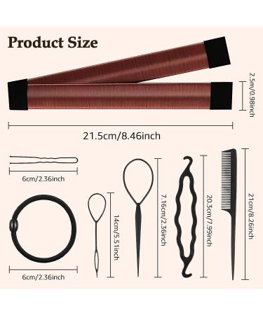 Magic Hair Bun Maker Donut 2 PCS - French Twist Styling Tool with Bobby Pins & Elastic Bands - Brown - Buy Online on SooperMarket.com