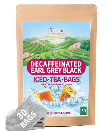 TeeLux Decaf Earl Grey Iced Tea Bags Decaffeinated Black Tea Blended with Natural Bergamot Flavor Family Size Tea Bags 30 Count Earl Grey(Decaf) 30 Count (Pack of 1)