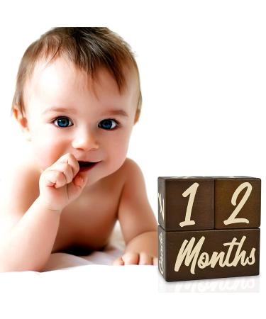 Solid Wood Baby Milestone Age Blocks - Gender Neutral Newborn Gifts & Keepsakes (3 Pcs, Brown) - Picture Props for Weekly, Monthly & Yearly Updates - Buy Online on SooperMarket.com