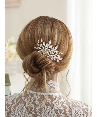 Unicra Gold Leaf Bride Wedding Hair Comb with Crystals and Pearls - Bridal Headpiece for Women and Girls - Buy Online on SooperMarket.com
