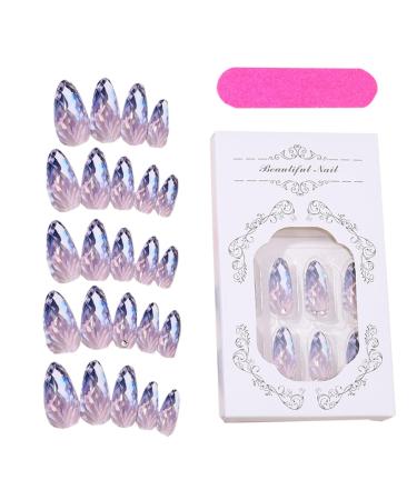 Almond Press on Nails | Medium Stick on Nails Acrylic Fake Nails - Rhombus Crystal Full Cover Fake Nail Kit in 12 Sizes for Manicure Enthusiasts Women Girls