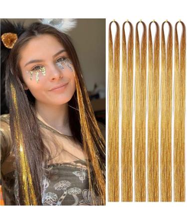 Gold Hair Tinsel Extensions - 250 Strands Holographic Sparkle Glitter for Women - Synthetic Straight Hair Decoration - 1200 Gold Strands - Buy Online on SooperMarket.com