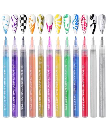 12 Color 3D Nail Art Painting Pen Kalolary Nail Point Graffiti Dotting Pen Drawing Painting Liner Brush for Fall DIY Nail Art Beauty Adorn Manicure Nail Dotting Tools Gift for Halloween Christmas