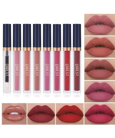 7Pcs Matte Liquid Lipstick + 1Pcs Lip Plumper Makeup Set Kit, Long Lasting Waterproof Velvet Lip Gloss Set, Pigmented Lip Makeup Gift Sets for Girls and Women Set A