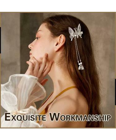 Elegant Tassel Butterfly Hairpin - Shiny Moving Hair Clip for Women & Girls | Perfect Silver Hair Accessory - Buy Online on SooperMarket.com