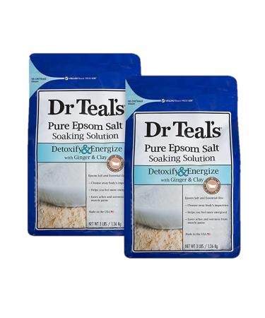Dr. Teals Ginger & Clay Pure Epsom Salt Bath Soaking Solution Gift Set (2 Pack 3lbs ea.) - Detoxify & Energize with Ginger & Clay Cleanses Body of Harmful Toxins - Relieves Daily Stress at Home