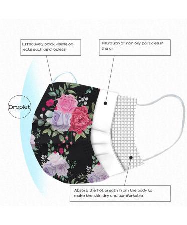 50pcs Floral Disposable Face Mask Adults 3Ply Colorful Paper Masks - Pack of 50 Count - Spring Summer Beautiful Printed Facemask for Men and Women - Flower-8 - Buy Online on SooperMarket.com