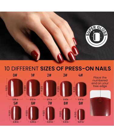 Teenitor Short Press On Nails - 12 Packs Glossy Square Fake Nails for Women with Adhesive Tabs and Nail Files - Buy Online on SooperMarket.com