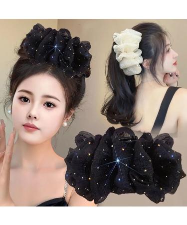 Bow Bubble Clips Bow Hair Claw Clips Claw Clips For Thick Hair Thick Hair Claw Clips For Long Hair Hair Clips for Thin Hair Women Large Puffy Chiffon Elegant Bubble Bow Hair Claw Clip (2pcs-D) - Buy Online on SooperMarket.com