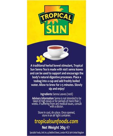 Tropical Sun Senna 20 Tea Bags Caffeine Free with Natural Ingredients (Pack of 2) 20 Count (Pack of 2) - Buy Online on SooperMarket.com