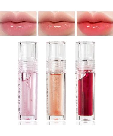 Fusang 3 Pcs Plumping Lip Oil Tinted Lip Balm Stain Set Hydrating Lip Gloss Lip Care Transparent Lip Oil Nourishing Long Lasting Shimmer Shine Primer Lip Tint Makeup Moisturizing Lighten Lip Lines 3P