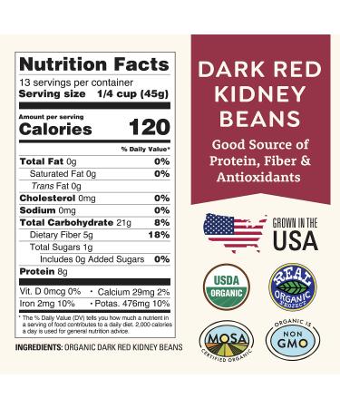 Organic Dried Dark Red Kidney Beans 1lb Bulk from Doudlah Farms | Non-GMO, Vegan, Grown in USA | Fiber & Protein for Soups, Burritos, Salads | Regeneratively Farmed | 1 Pound Pack - Buy Online on SooperMarket.com