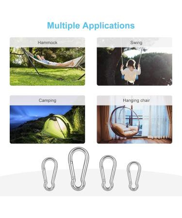Pubiao 4-Piece Stainless Steel Carabiner Feather Hooks (M6) - Durable Chain Hooks for Travel Camping Hiking Fishing & Dog Walking - Buy Online on SooperMarket.com