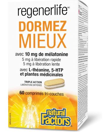 Natural Factors Regenerlife Sleep Better 60 Tri-Layer Tablets 5 mg Quick Release Melatonin 5 mg Timed Release Melatonin L-Theanine 5-HTP and Botanicals Promotes a Longer Better Quality of Sleep Non-Habit Forming - Buy Online on SooperMarket.com