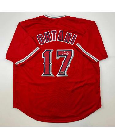 Facsimile Autographed Shohei Ohtani Los Angeles LA Anaheim Red Reprint Laser Auto Baseball Jersey Size Men's XL
