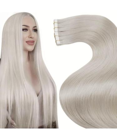 Laavoo 55cm tape extensions real hair platinum blond real hair tape in extensions remy human hair invisible hair extension real hair tape in hair extensions blond 50g 20pcs #60 55cm-20pcs 2.1 #60