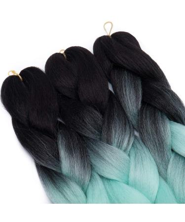 Tess Braids Extensions 60 cm - 3 Pack Jumbo Kanecalon Hair Braids for Box Braids - Ombre Black/Light Green - 100g Bundle - Buy Online on SooperMarket.com