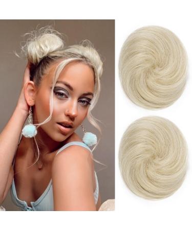 REECHO 2 PCS Mini Claw Clip in Messy & Cat Ears Hair Bun Extensions Wig Accessory Updo Hairpieces for Women Girls (Pack of 2-3" Straight Light Blonde) Pack of 2 - 3" Straight Light Blonde