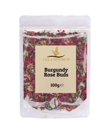 Dried Edible Burgundy Rose Buds 100g by Villa Nostrum