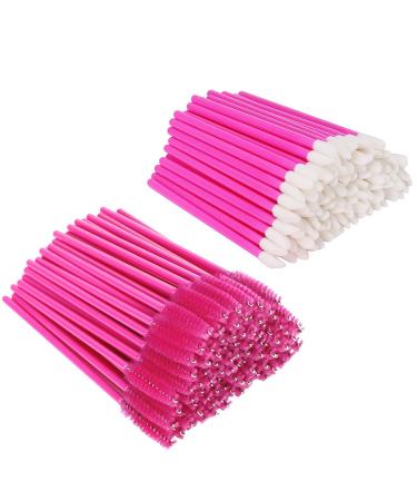 XVbond 100PCS Mascara Brushes Wands Applicator Eyelash Brush With 100PCS Lip Brushes Lipstick Lip Gloss Wands Applicator Makeup Beauty Tool Kits (Rose)
