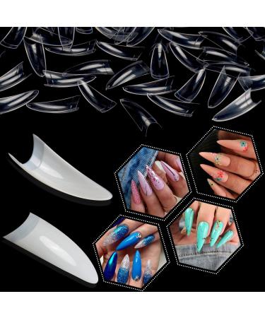 Noverlife 1100PCS C Curved Half Cover Almond False Nail Tips - Clear & Natural | 11 Sizes - Acrylic Long Fake Nails for Nail Art Manicure Pedicure at Home or Salon - Buy Online on SooperMarket.com
