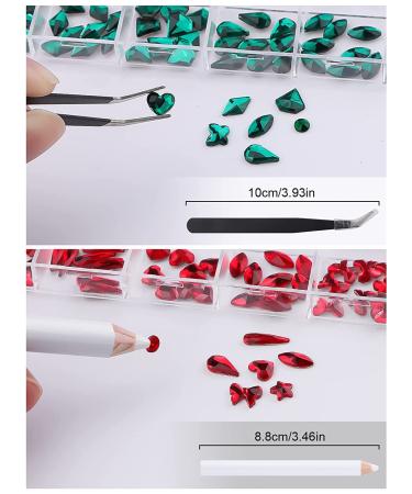 Kalolary Green Nail Rhinestones | Christmas 3D Flatback Red Crystal Charm Stones | Tweezer & Picker Set | DIY Acrylic Nail Art Decoration - Buy Online on SooperMarket.com