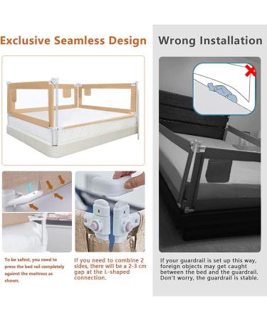 Extra Tall Bed Rails for Toddlers - Twin to King Size - Khaki - 1 Side 78.74 L x 27 H - Buy Online on SooperMarket.com