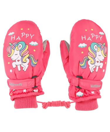 KAKU NANU Kids Ski Gloves Mittens Waterproof Ice Skating Gloves Children's Winter Warm Snow Gloves Thermal Fleece Gloves For Boys Girls Pink Purple Blue Cartoon 2-10 Years Pink-5 M 2-6 Years