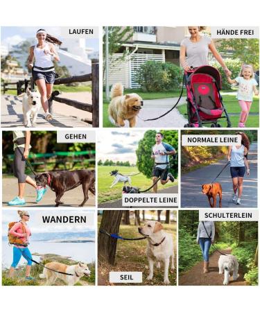 Premium Adjustable Dog Leash - Dual Grip Reflective Walking & Jogging Line with Feces Bag Dispenser for Large Dogs - Shock-Damping Design in Black/Blue - Buy Online on SooperMarket.com