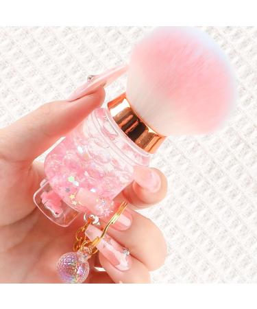Nail Dust Brush for Acrylic Nails Nail Art Dust Powder Remover Brush with Sequins and Liquid Dandle Soft Kabuki Nail Art Dust Clean Pink White Hair for Makeup Manicure