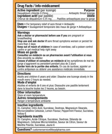 Dequadin Medicated Throat Lozenges - Orange | Provides Antibacterial & Antifungal Relief From Soar Throat & Mouth Sores | 16 Count - Buy Online on SooperMarket.com