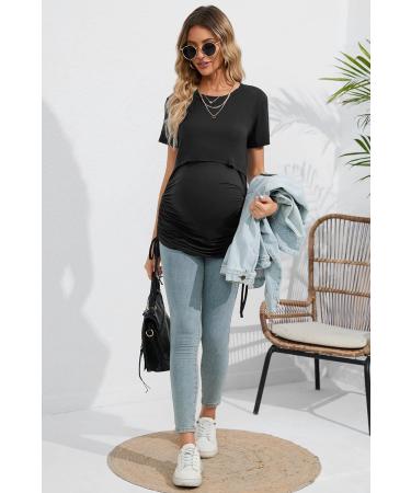 Sosolism 4 in 1 Maternity Nursing Dress - Short Sleeve Side Drawstring, XXL Black - Buy Online on SooperMarket.com