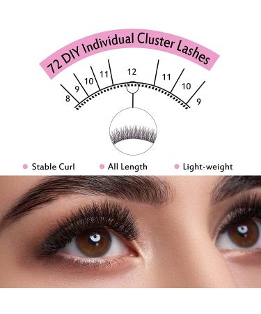 Lash Clusters 72 Pcs Individual Cluster Lashes DIY Extension 8-16mm - Wispy Volume, Thin Band, Reusable & Comfortable - Buy Online on SooperMarket.com