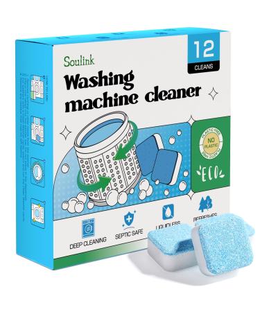 Soulink Washing Machine Cleaner with Odor Blasters 12 Count - Deep Cleaning Tablets For HE Front Loader & Top Load Washer