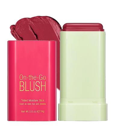 TBeautfave Lipstick Blusher Stick 3 in 1 Cream Blush for Lip Cheek Eye Waterproof Lightweight Blush Stick Cream Bronzer Cream Blusher Moisturize and Buildable Blush for Makeup for Women Red