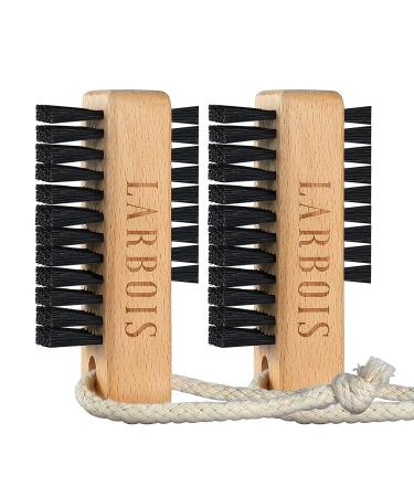 Wooden Nail Brush Larbois Double Sided Hand and Nail Cleaning Brush 2Pcs Scrubbing Brush Eco Friendly Fingernail Brush with Hanging Rope for Hand Toes Nail Home Garden Salon use-Bench Wood-Black Color-2