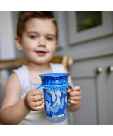 Nuby 360 Edge 2 Stage Drinking Rim Cup with Removable Handles & hygienic Cover: 10 Oz/ 300 Ml  12M+  Camo  Blue (80807)