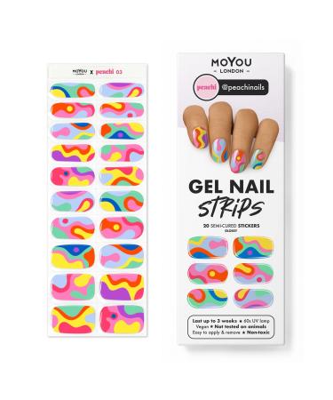 MoYou London Semi-Cured Gel Nail Strips  Nail File  & Wooden Cuticle Stick 20 Pc. Gel Wraps for Nails Salon-Quality Manicure Set & Pedicure Supplies  Peachi 03