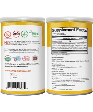 Organic Veda Turmeric Golden Super Milk Latte Mix - USDA Certified, High Curcumin & Ayurvedic Herbs for Energy, Focus & Immune Support - 8 oz - Buy Online on SooperMarket.com