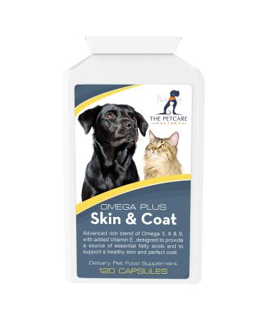 The Petcare Factory Omega Plus Skin & Coat Supplement For Dogs and Cats Triple Action Omega 3 6 & 9 With Added Vitamin E 120 Softgel Capsules 1000mg Human Grade Ingredients UK Manufactured